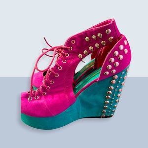 Pink Green Platform Wedges Sz 10